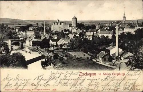 Ak Zschopau im Erzgebirge Sachsen, Burg, Kirchturm