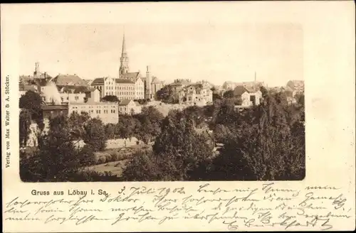 Ak Löbau in der Oberlausitz Sachsen, Teilansicht, Kirchturm