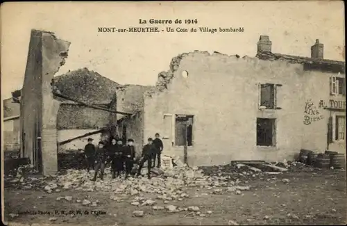 Ak Mont sur Meurthe Meurthe et Moselle, bombardiertes Gasthaus