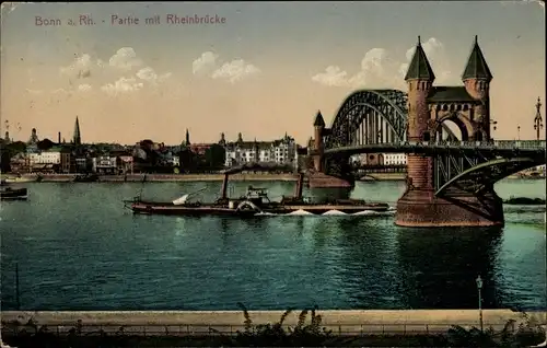 Ak Bonn am Rhein, Rheinbrücke, Raddampfer