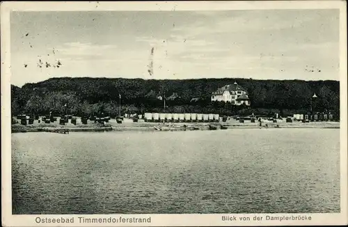 Ak Timmendorfer Strand in Ostholstein, Dampferbrücke, Strandwägen, Boote, Hotel