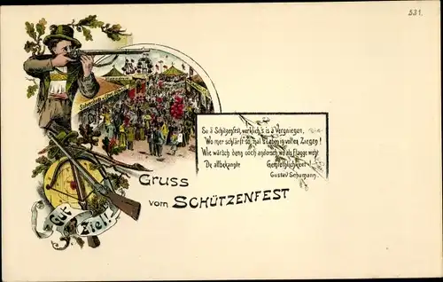 Präge Ak Schützenfest, Schütze, Gewehr, Armbrust, Besucher, Eichenlaub