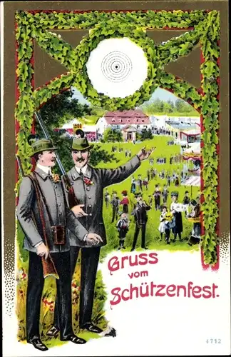 Ak Schützenfest, Zwei Schützen, Gewehr, Schießscheibe, Eichenlaub