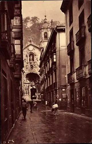 Ak Donostia San Sebastian Baskenland, Calle Mayor, Eglise Ste Maria