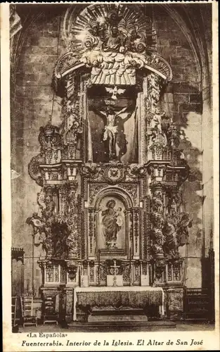 Ak Hondarribia Fuenterrabia Baskenland, Interior de la Iglesia, Altar de San José