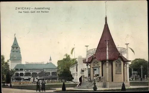 Ak Zwickau in Sachsen, Gewerbeausstellung 1906, Teich-Café, Pavillon