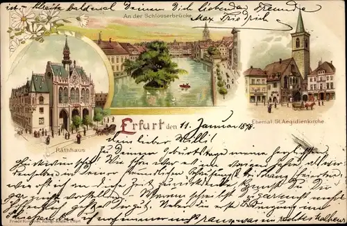 Litho Erfurt in Thüringen, Rathaus, An der Schlösserbrücke, St. Aegidienkirche