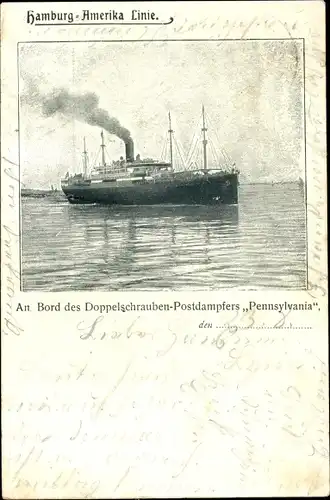 Ak Doppelschrauben-Postdampfer Pennsylvania, HAPAG