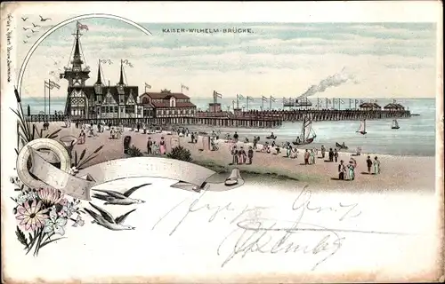 Litho Ostseebad Heringsdorf auf Usedom, Kaiser Wilhelm Brücke