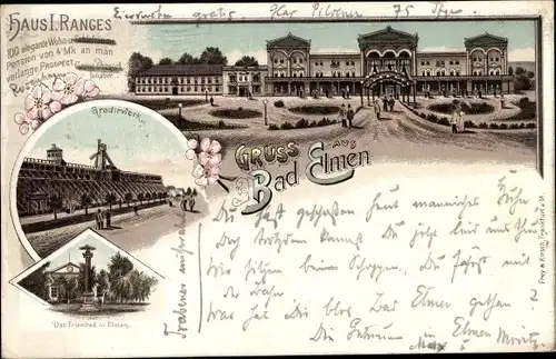 Litho Salzelmen Schönebeck an der Elbe, Kurhaus, Haus I. Ranges, Gradierwerk, Erlenbad