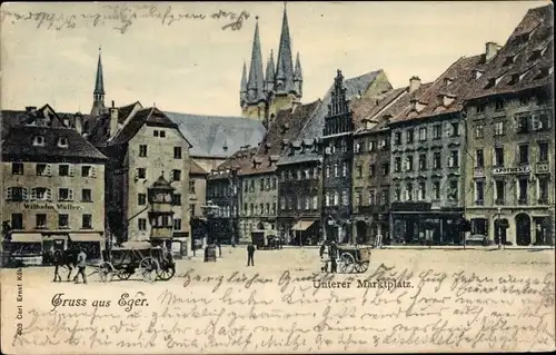 Ak Cheb Eger Region Karlsbad, Unterer Marktplatz