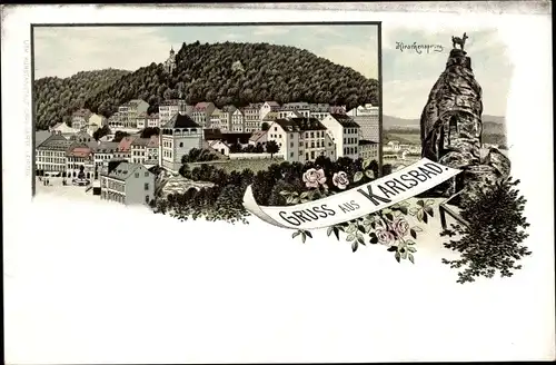 Litho Karlovy Vary Karlsbad Stadt, Panorama, Hirschensprung