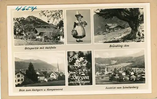 4 Glas Negative Bergen im Chiemgau Oberbayern, Telegramm, Gesamtansicht, diverse Ansichten