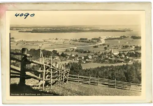 8 Glas Negative Bernau am Chiemsee, Zaun, Kirche, Dorf