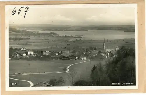 8 Glas Negative Bernau am Chiemsee, Zaun, Kirche, Dorf