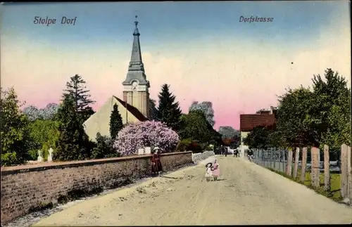 Ak Stolpe Hohen Neuendorf Oberhavel, Dorfstraße, Kirche