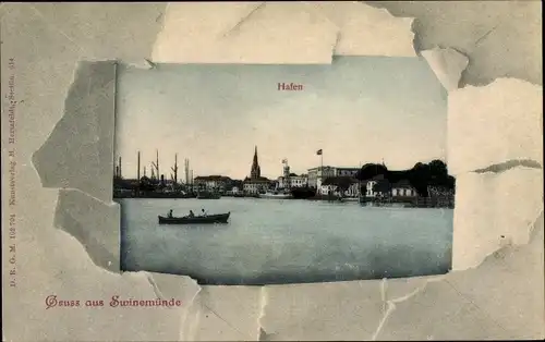 Passepartout Ak Świnoujście Swinemünde Pommern, Hafenpartie