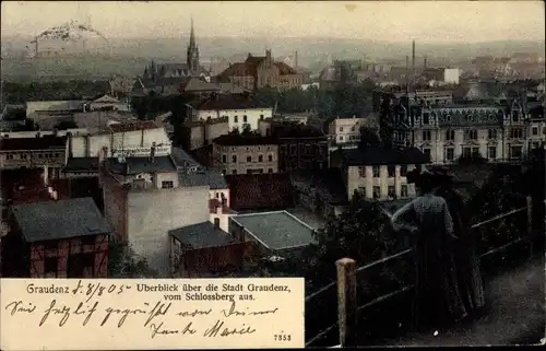 Ak Grudziądz Graudenz Westpreußen, Blick auf den Ort vom Schlossberg aus