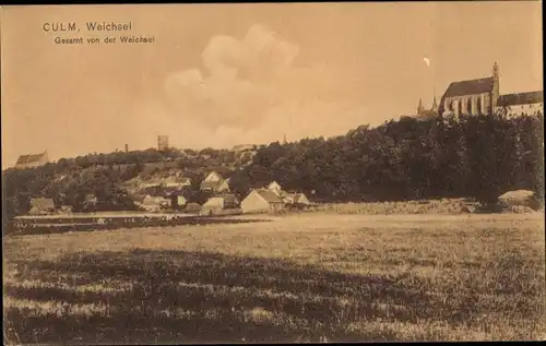 Ak Chełmno Kulm Culm Weichsel Westpreußen, Blick auf den Ort von der Weichsel aus