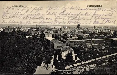 Ak Tczew Dirschau Pommern, Totalansicht der Ortschaft