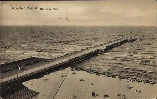 Ak Sopot Gdańsk Zoppot Danzig, Strandpartie mit Steg