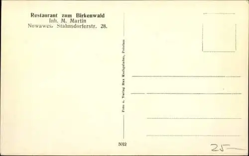 Ak Nowawes Babelsberg Potsdam, Restaurant zum Birkenwald, Schultheiss Patzenhofer, Stahnsdorferstr.