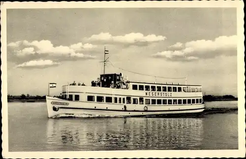 Ak Salondampfer Weserstolz, Reederei Otto W. A. Schreiber, Weser