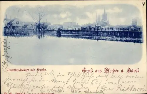 Ak Werder an der Havel, Havellandschaft mit Brücke