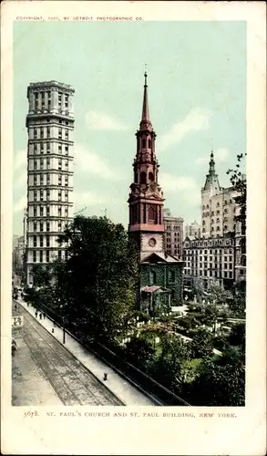 Ak New York City USA, St. Paul's Church und St. Paul Building