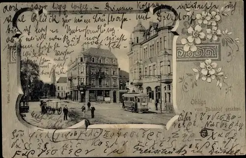 Passepartout Ak Ohligs Solingen Bergisches Land, Platz, Straßenbahn, Blick vom Bahnhof