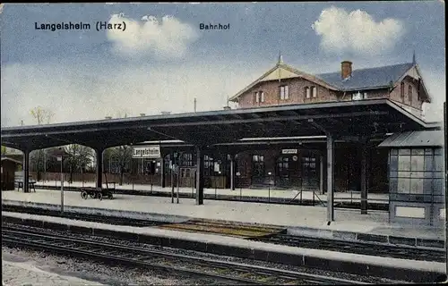 Ak Langelsheim Harz, Bahnhof, Gleisansicht