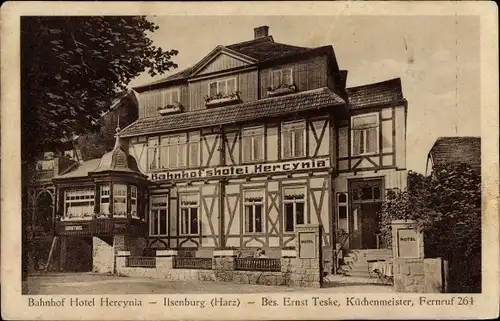 Ak Ilsenburg im Harz, Bahnhof Hotel Hercynia