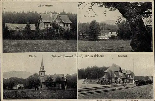 Ak Elend Oberharz am Brocken, Oberförsterei, Forsthaus, Kirche, Bahnhof