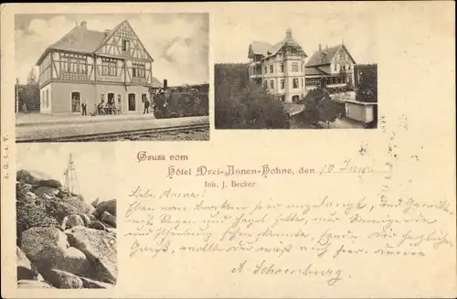 Ak Drei Annen Hohne Wernigerode im Harz, Hotel, Bahnhof