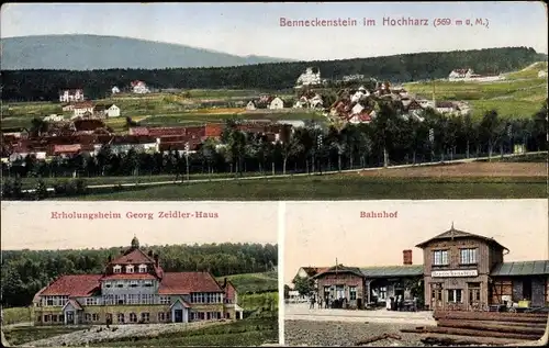 Ak Benneckenstein Oberharz, Gesamtansicht, Erholungsheim Georg Zeidler Haus, Bahnhof