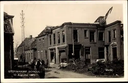 Ak Borculo Gelderland, Stormramp 10 Augustus 1925, Markt