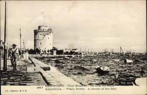 Ak Thessaloniki Griechenland, Weißer Turm, eine Ecke des Golfs