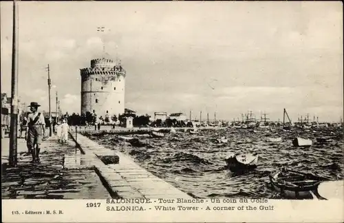 Ak Thessaloniki Griechenland, Weißer Turm, eine Ecke des Golfs