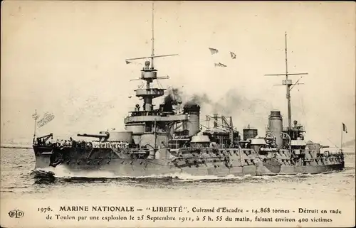 Ak Französisches Kriegsschiff Liberte, Französische Marine