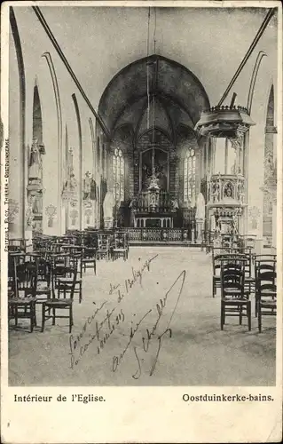 Ak Oostduinkerke Koksijde Westflandern, Interieur de l'Eglise