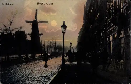 Ak Rotterdam Südholland Niederlande, Coolsingel, Windmühle, Abendstimmung