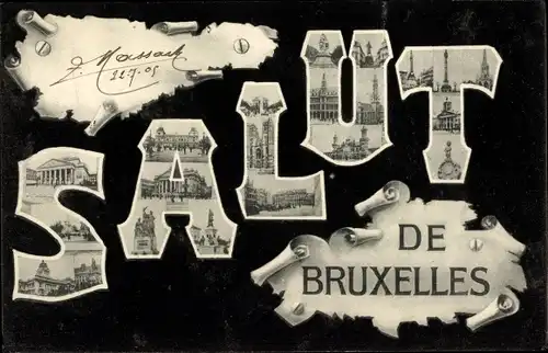 Buchstaben Ak Bruxelles Brüssel, Schriftzug, Gebäude, Kirche, Turm