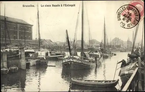 Ak Bruxelles Brüssel, Le vieux Bassin a l'Entrepot, Boote, Hafen
