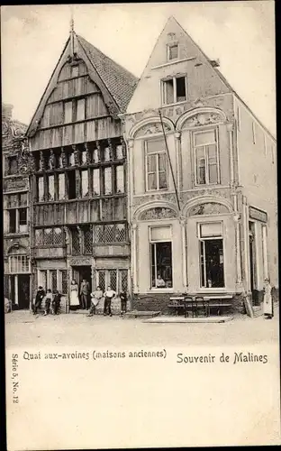 Ak Mechelen Malines Flandern Antwerpen, Quai aux avoines, Maisons anciennes