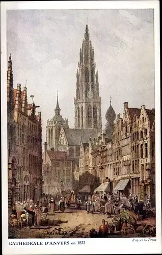 Künstler Ak Anvers Antwerpen Flandern, Kathedrale, Markt