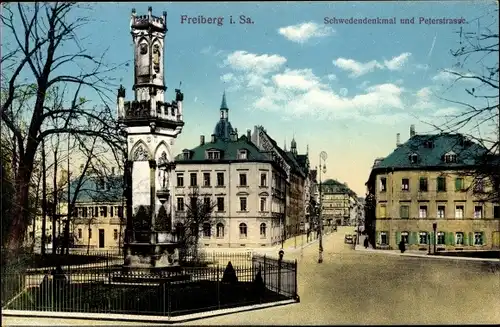 Ak Freiberg in Sachsen, Schwedendenkmal, Peterstraße