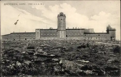 Ak Brocken Nationalpark Harz, Brockenturm, Brockenhotel