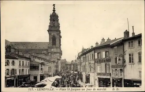 Ak Luneville Meurthe et Moselle, St. Jacques Patz, Marktleben