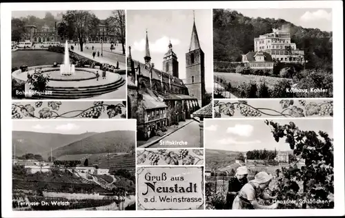 Ak Neustadt an der Weinstraße, Bahnhofsplatz, Kurhaus Kohler, Stiftskirche, Terrasse Dr. Welsch