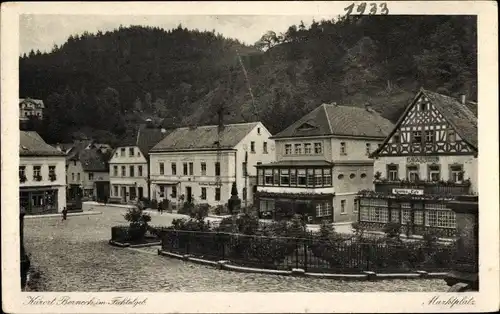 Ak Bad Berneck im Fichtelgebirge Bayern, Marktplatz, Fachwerkhäuser